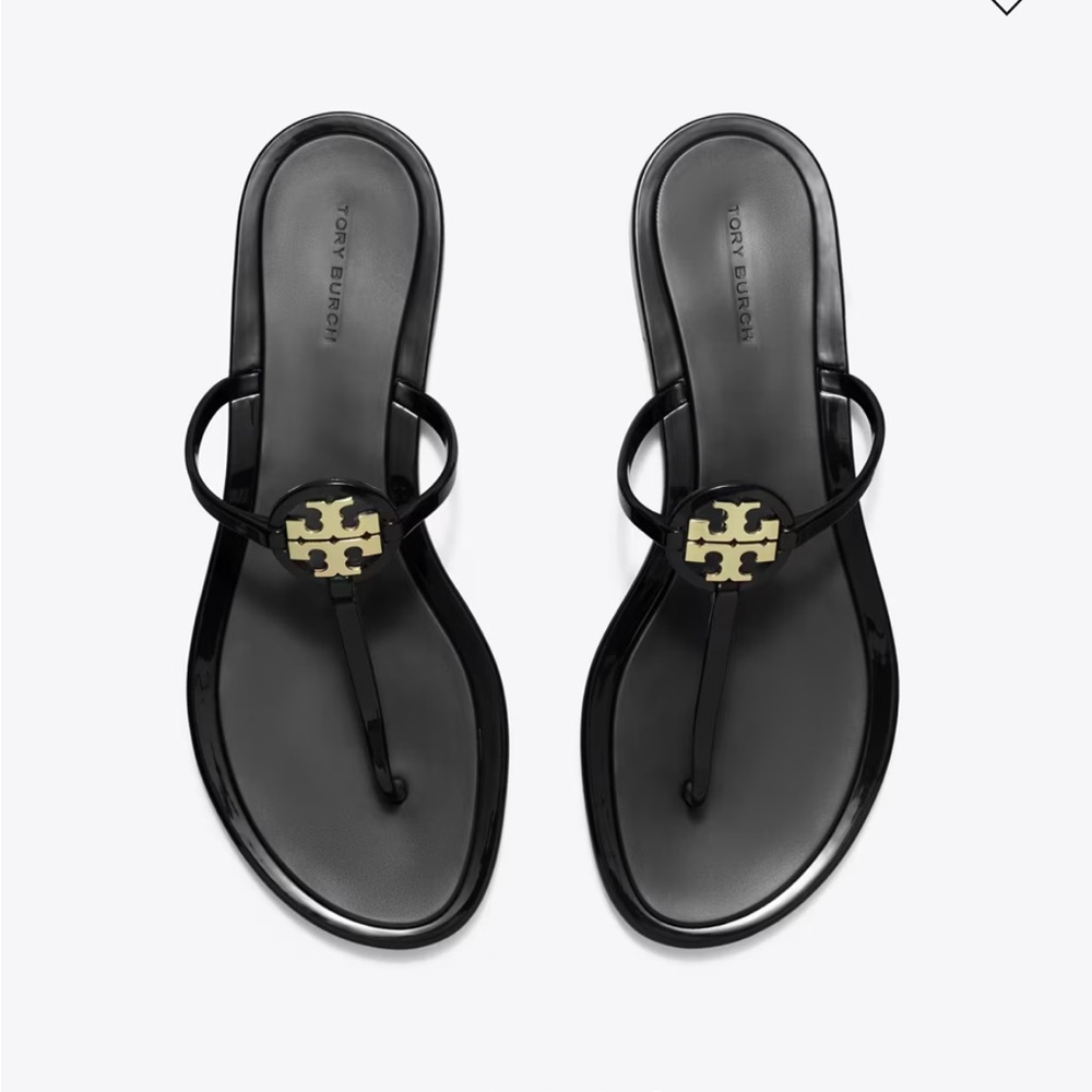 Mini Miller Jelly Sandal Tory Burch Black Sandals with Gold Emblem